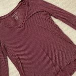 American Eagle Soft & Sexy Striped V-Neck Long Sleeve Shirt Small Maroon FLAWS Photo 2