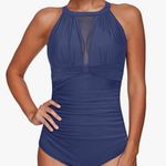 One Piece Women Swimsuit High Neck Tummy Control Bathing Suits Halter Mesh Swim Suit Swimwear Photo 4