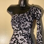 Symphony Leopard Print One Shoulder Bell Sleeve Blouse/Mini Dress Size SM Black & White Photo 1