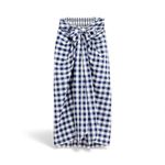J.Crew Navy Blue Tie-Front Sarang White Plaid Skirt Halter Dress Size L Photo 2