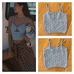 ZARA Pointelle Knit Top in Light Blue Photo 1