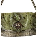 BCBGMAXAZRIA BCBG MaxAzria 100% Leather Snake Print Shoulder Bag Kiss Lock Green Chain Strap Photo 5
