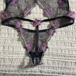 Frederick's of Hollywood Frederick’s Y2K Vtg Pink Embroidered Flowers & Black Lace Cutout Bodysuit Photo 6