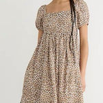 J.Crew Linen-cupro blend puff sleeve square neck mini dress in leopard size 6 Photo 0