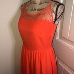 Gianni Bini Adjustable Straps Orange Solid & Sheer Polka Dots Maxi Dress Size 4 Photo 5