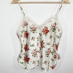 White Floral Satin Baby Doll Tank Top Lace Trim 90s Y2K Feminine Size L Dainty Size L Photo 4