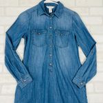 White House | Black Market Denim Shirt Dress Long Sleeve Pockets, Size 00 Oversize Photo 10