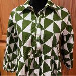 Maeve by Anthropologie The Bettina Tiered Shirt Dress Green & White Triangles XS Photo 8