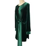 Twist Front Velvet Mini‎ Dress M Dark Green Keyhole Neck Long Sleeve Size M Photo 5