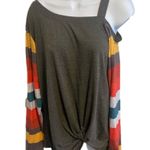 Boutique Y2k Striped Off shoulder Long Sleeve Shirt casual Multicolor boatneck medium Photo 1