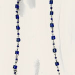 Silver Tone Necklace Blue Lapis Bead Woven Link Toggle Clasp Statement Jewelry Photo 0