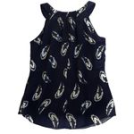 White House | Black Market NWT Skyfall Feather Silk Blend Top Navy Silver Medium Photo 2