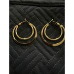 Gold Tone Double Hoop Earrings Fashion‎ Jewelry Trendy Minimalist Style Photo 1