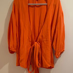 Neiman Marcus  Bright Orange Tie-Front Blouse Kimono Size Large Photo 0