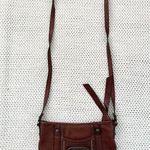 B Makowsky Cognac Tan Slim Small Crossbody Bag Silver Metal Banner Name Hardware Photo 10