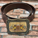Belt Amber Genuine Leather Rhinestones size S Brown Photo 0