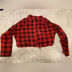 HYFVE Red Plaid Fuzzy Crop Sweater Photo 4