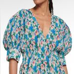 Ganni Floral Pleated Puff Short Sleeves V Neck A- Line Georgette Midi Dress M Photo 1