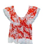 Vintage Handmade 70s Floral Red White Ruffle Lace neck cottagecore boho western Size M Photo 0