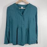 Jacqueline Riu Blouse Striped‎ Button Down Long Sleeve Teal Green Medium Photo 2