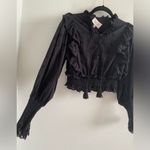Cleobella Black Cropped Victorian Eyelet Ruffle Blouse Size Small Photo 5