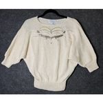 Vintage Nannell Hand Knit Beaded Sequin Sweater Cream Batwing Sleeve Size S 80s Photo 1