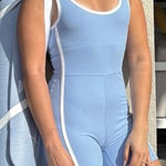 WILO Athletic Romper Bodysuit Blue White Ribbed Athleisure Shorts Size M Tennis Size M Photo 0