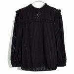 Madewell Black Eyelet Ruffle Mock Neck Long Sleeve Frilly Tie Back Blouse Top XS Photo 6