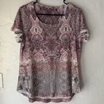 Paisley Print Shirt Womens Large Pink Purple White Short Sleeve Boho Stretch Top Photo 1