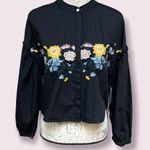 TINSEL cotton black crop button down shirt floral embroidered Sz M Size M Photo 1