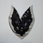 Vintage Satin Floral Scarf Black Blue Square Neck Head Bandana Kerchief Silver Photo 1