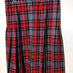 Vintage Custom Made Tartan Plaid Wool Skirt Red Grey Pleated Size M Photo 0