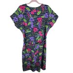 Lands' End  Navy Floral Striped Dolman Sleeve Belted Cotton Midi Dress Size L Photo 2