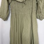 R Vivimos Womens Midi Dress Large 12/14 Sage Green Smocked Top Off Shoulder Photo 3