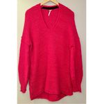 Free People All Mine Cotton Alpaca Blend Raspberry Red V-Neck Oversized Sweater Photo 7