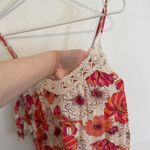 Forever 21 Cream Beige Pink Orange Floral Crochet Lace Cold Shoulder Crop Top M Photo 5