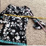 BCBGMAXAZRIA floral bell sleeve scoop neck black white ruffle shift dress Photo 4