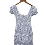 o.p.t Smocked Floral Midi Dress Women’s Size XXS Blue Puff Sleeve Cotton Purple Photo 3