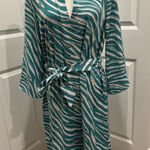 Michael Kors  Green White Print Spellout Dress Tie Waist Flowy Size Large Office Photo 0