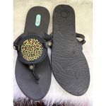 OkaB Black Leopard Print Embellished Thong Sandals Flip Flops Size 9.5 Photo 4