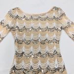 Crystal Doll NWT Beige Black Silver Sequin Scallop Dress 3/4 Sleeves  Prom Bride Photo 3