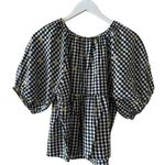 Old Navy puff sleeve black white sunflower embroidered gingham swing SZ M #2160 Photo 4