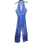 Poupette St. Barth Jena Jumpsuit Small Blue Floral Batik Satin Tropical Boho NEW Photo 1