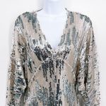 ZARA Silver Sequin Maxi Dress Dolman Long Sleeve Metallic Blogger Fave Small Photo 7