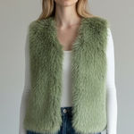 Molly Bracken Sage Green Faux Fur Vest, Size Medium, Soft Fuzzy Winter Vest Photo 0