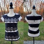 Lacey Stripe Short Sleeve Top | Loft 1/4 Back Zip Striped Shirt Photo 0