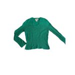 Leslie Fay VTG  Sweater Size 10 Green Crochet V Neck Pointelle Photo 2