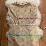 R & K Originals Vintage Short Cap Sleeve Midi Dress Tan & Gold Threaded Sz Small Photo 8