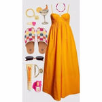Farm Rio  Women's Mustard Orange Bustier Maxi Dress M Gauzy Vacation Beach Resort Photo 3