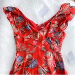 WAYF  Chelsea Tiered Ruffle Maxi Dress Red Tropical Flutter Sleeves Floral NEW 1X Photo 7